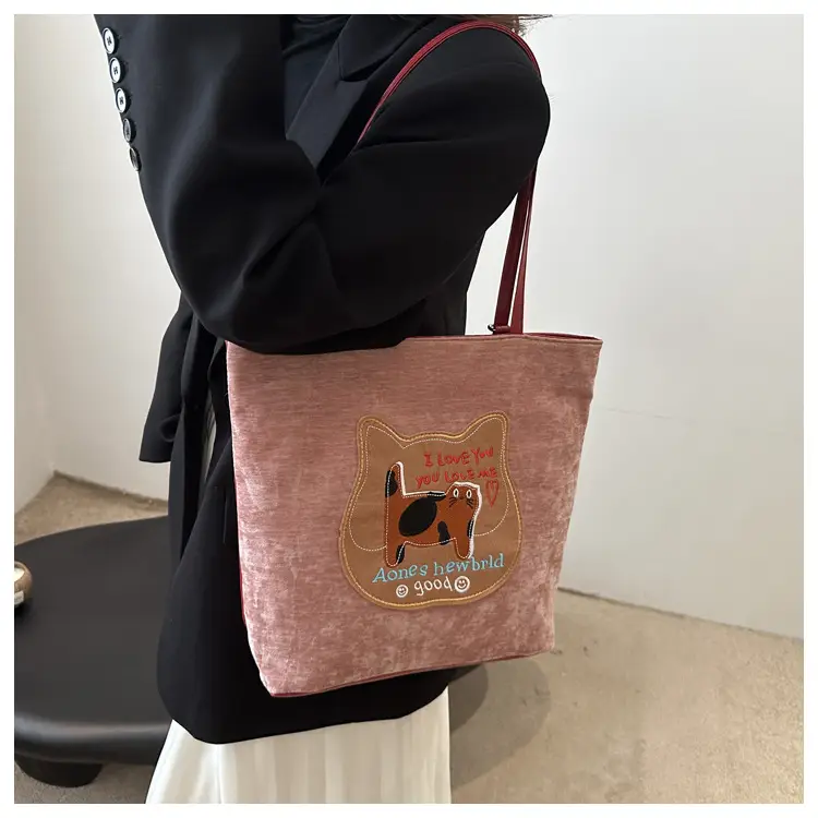 Women Biscuit Cat Shoulder Bag 2024 Grey Large Capacity — feature 12