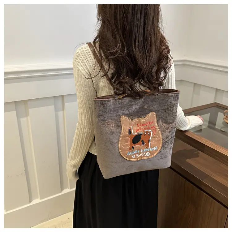 Women Biscuit Cat Shoulder Bag 2024 Grey Large Capacity — feature 15