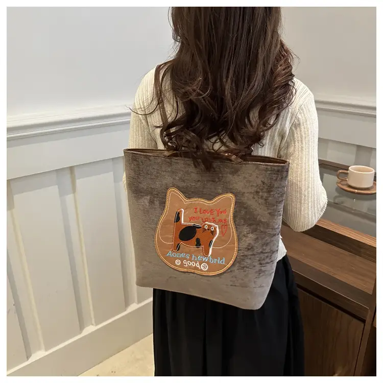 Women Biscuit Cat Shoulder Bag 2024 Grey Large Capacity — feature 16