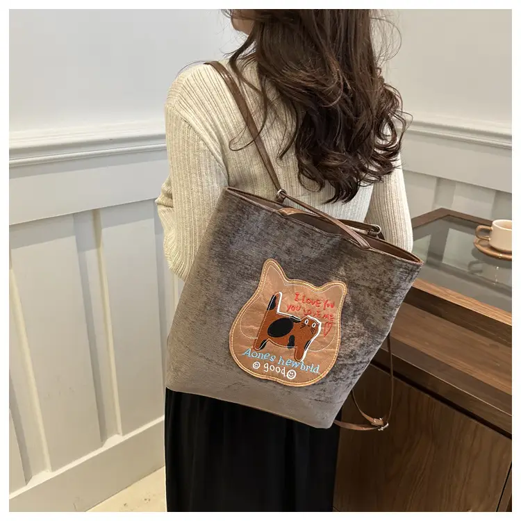 Women Biscuit Cat Shoulder Bag 2024 Grey Large Capacity — feature 17