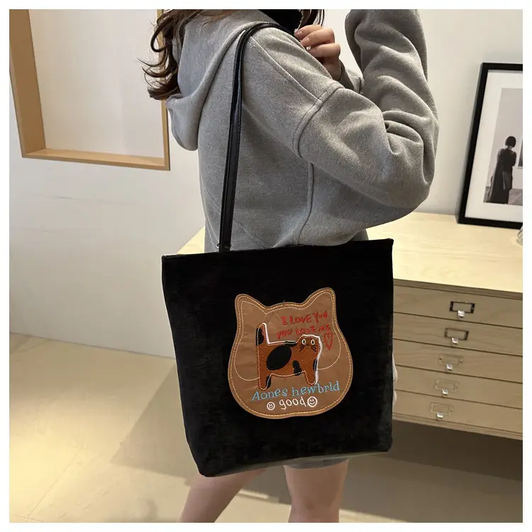 Women Biscuit Cat Shoulder Bag 2024 Grey Large Capacity — feature 18