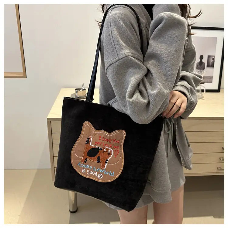 Women Biscuit Cat Shoulder Bag 2024 Grey Large Capacity — feature 19