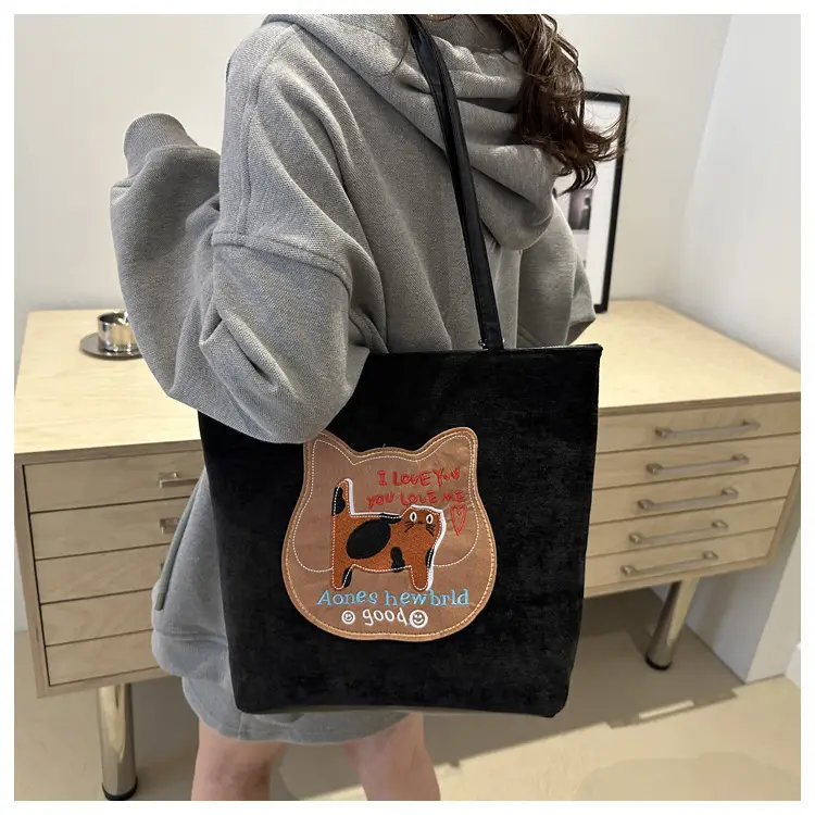 Women Biscuit Cat Shoulder Bag 2024 Grey Large Capacity — feature 20