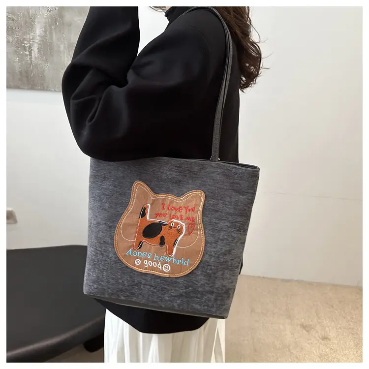 Women Biscuit Cat Shoulder Bag 2024 Grey Large Capacity — feature 9