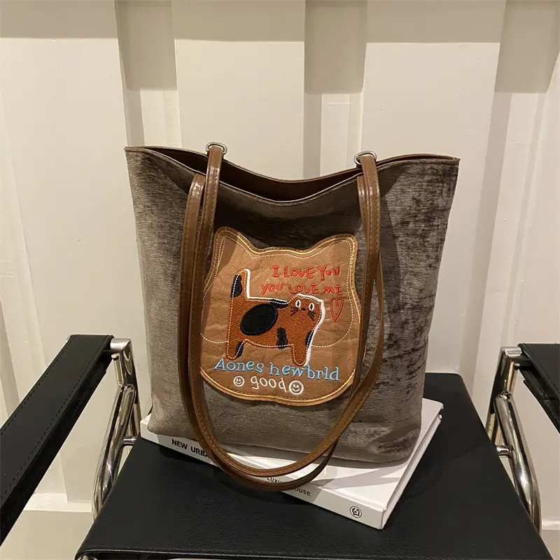Women Biscuit Cat Shoulder Bag 2024 Grey Large Capacity - Image 3