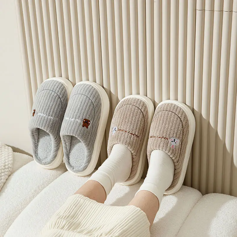 Couple Cotton Slippers Women's Autumn and Winter New Home Indoor Non-Slip Soft-Sole Mao Cotton Shoes Men's One-Piece Hair - Image 8