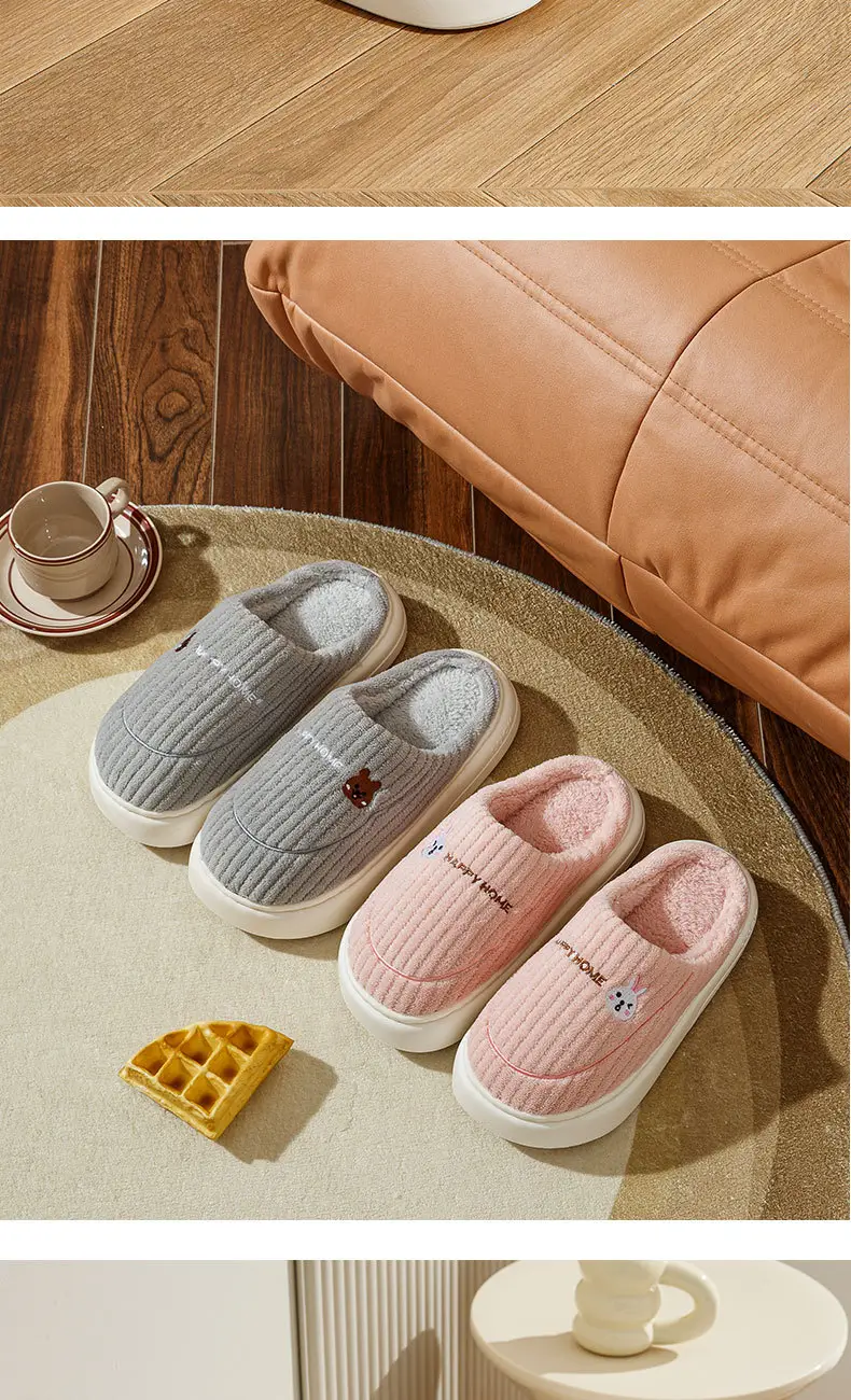 Couple Cotton Slippers Women's Autumn and Winter New Home Indoor Non-Slip Soft-Sole Mao Cotton Shoes Men's One-Piece Hair — feature 9