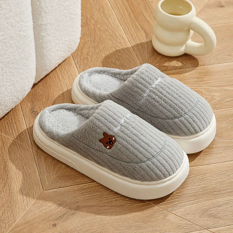 Couple Cotton Slippers Women's Autumn and Winter New Home Indoor Non-Slip Soft-Sole Mao Cotton Shoes Men's One-Piece Hair - Image 2