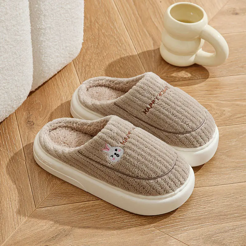 Couple Cotton Slippers Women's Autumn and Winter New Home Indoor Non-Slip Soft-Sole Mao Cotton Shoes Men's One-Piece Hair - Image 3