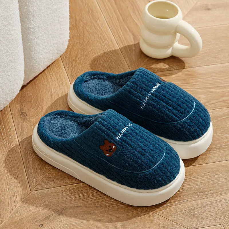 Couple Cotton Slippers Women's Autumn and Winter New Home Indoor Non-Slip Soft-Sole Mao Cotton Shoes Men's One-Piece Hair - Image 4