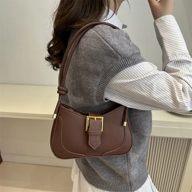 Brown Vintage Belt Shoulder Bag for Women - Image 7