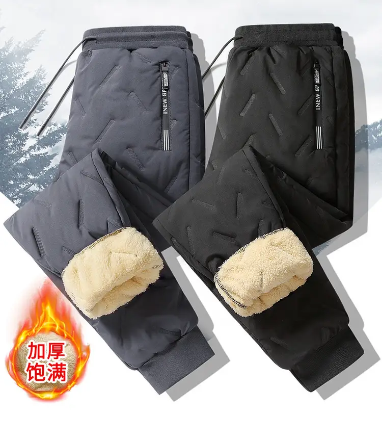 Winter Cotton Pants Men's Extra Large Size Lamb Velvet fleece-lined Thickened Outer Wear Warm Loose Casual Pants — feature 2