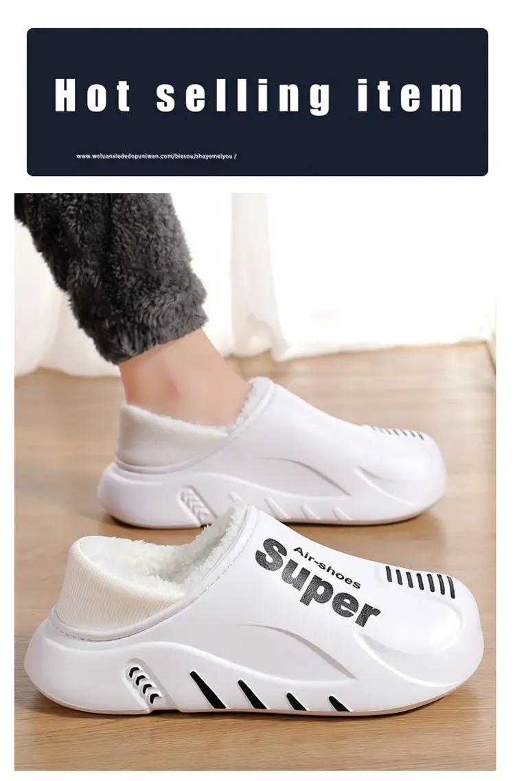 Winter cotton slippers men's bag with home waterproof fleece-lined bread cotton shoes boys wear office warm snow boots — feature 1