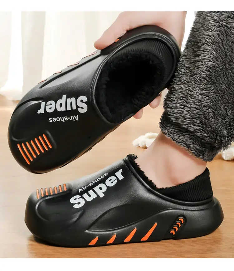 Winter cotton slippers men's bag with home waterproof fleece-lined bread cotton shoes boys wear office warm snow boots — feature 10