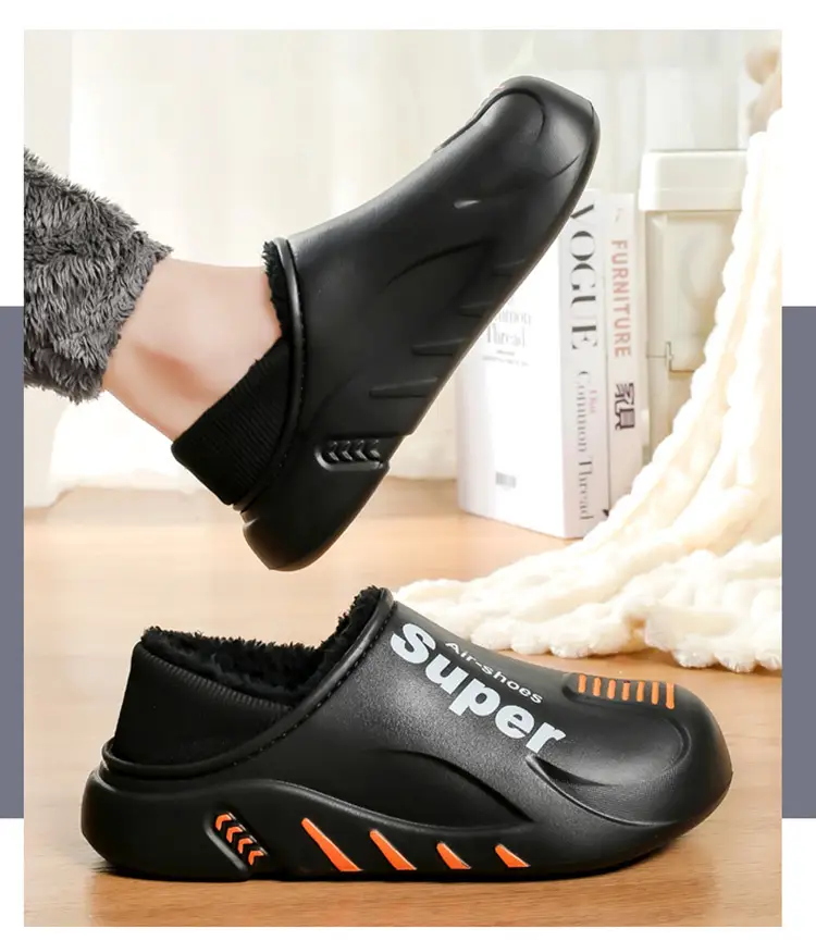 Winter cotton slippers men's bag with home waterproof fleece-lined bread cotton shoes boys wear office warm snow boots — feature 11