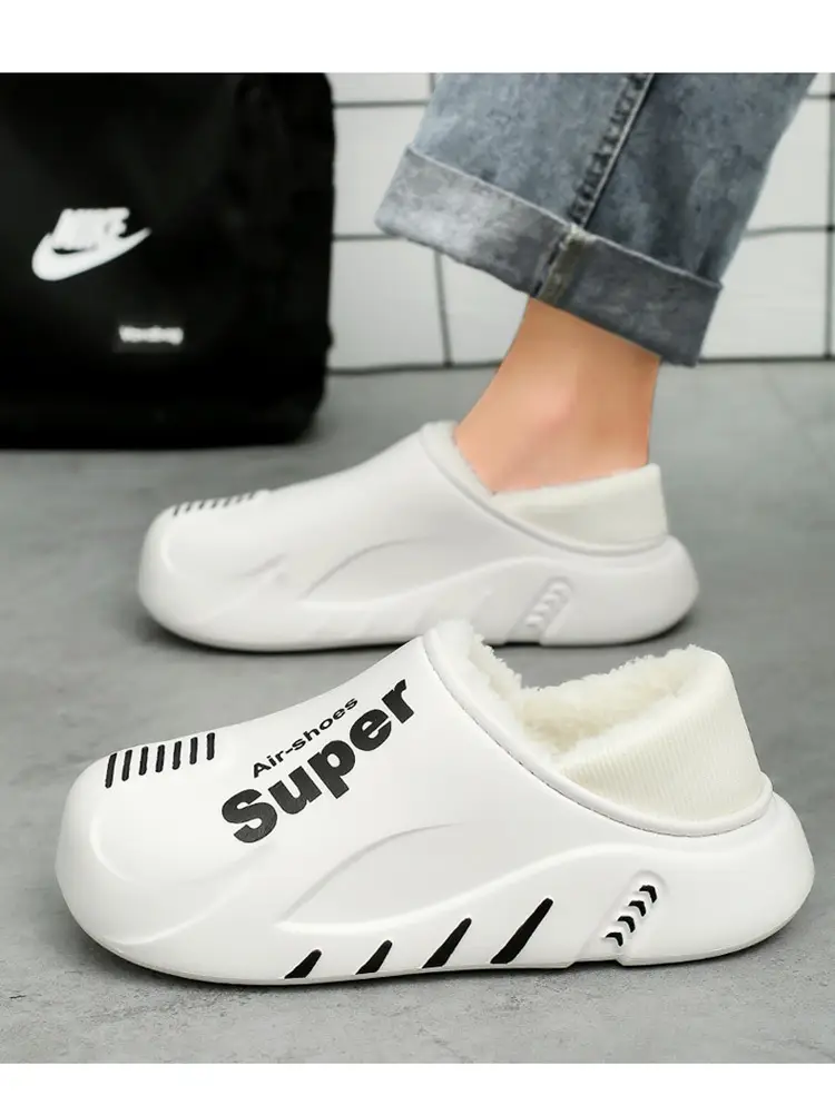 Winter cotton slippers men's bag with home waterproof fleece-lined bread cotton shoes boys wear office warm snow boots — feature 13