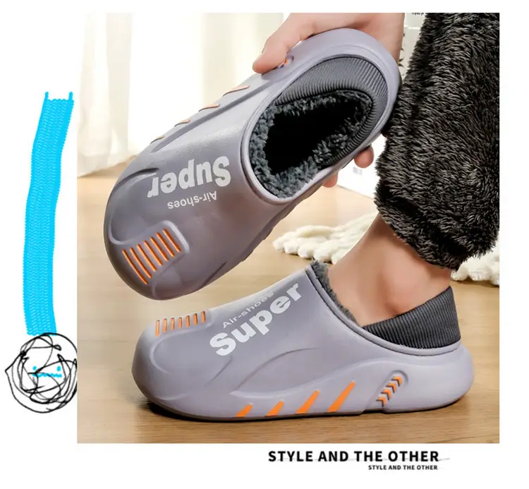 Winter cotton slippers men's bag with home waterproof fleece-lined bread cotton shoes boys wear office warm snow boots — feature 16