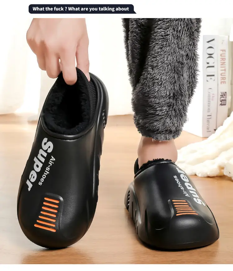 Winter cotton slippers men's bag with home waterproof fleece-lined bread cotton shoes boys wear office warm snow boots — feature 2
