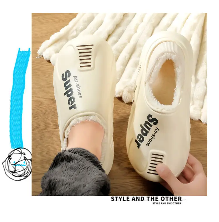 Winter cotton slippers men's bag with home waterproof fleece-lined bread cotton shoes boys wear office warm snow boots — feature 5