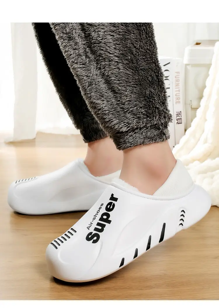 Winter cotton slippers men's bag with home waterproof fleece-lined bread cotton shoes boys wear office warm snow boots — feature 6