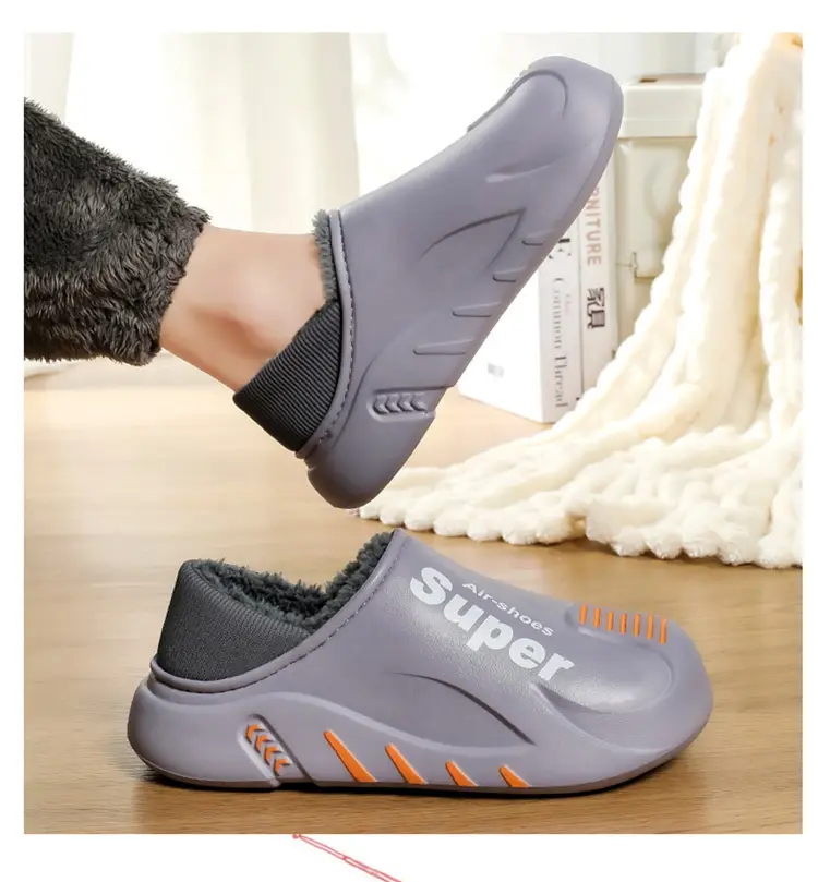Winter cotton slippers men's bag with home waterproof fleece-lined bread cotton shoes boys wear office warm snow boots — feature 7