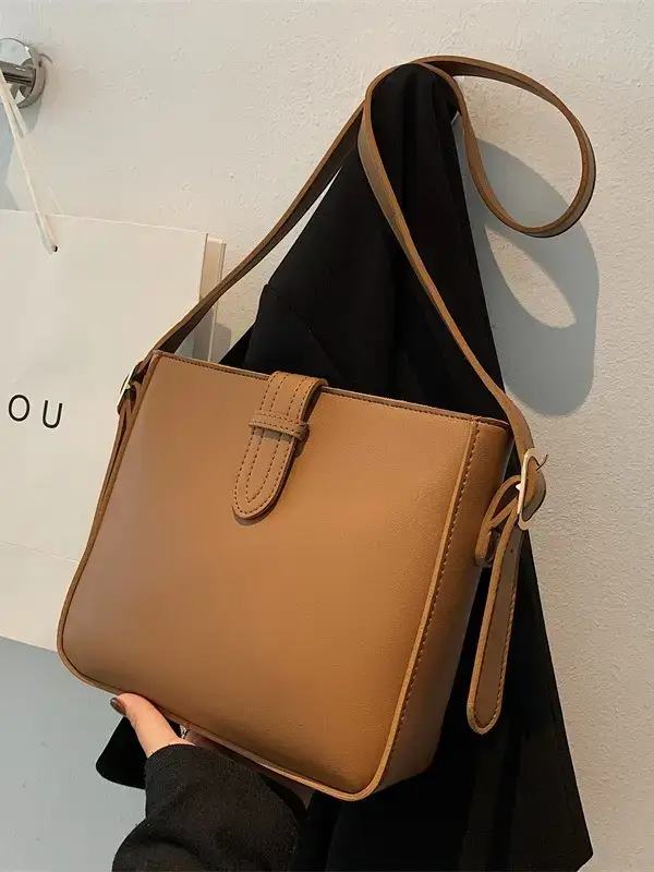 Women's Vintage Brown Bucket Bag Shoulder Crossbody - Image 5