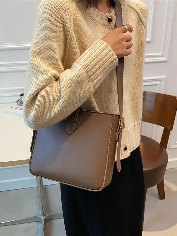 Women's Vintage Brown Bucket Bag Shoulder Crossbody - Image 6