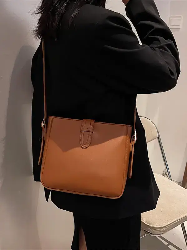 Women's Vintage Brown Bucket Bag Shoulder Crossbody - Image 8