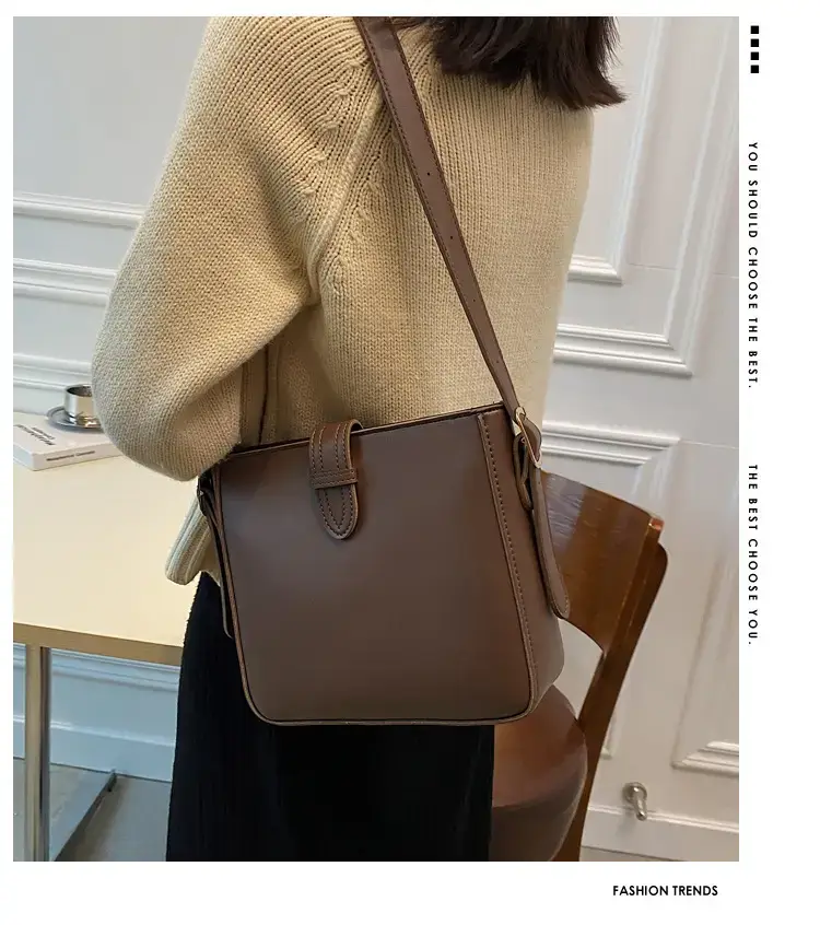 Women's Vintage Brown Bucket Bag Shoulder Crossbody — feature 1