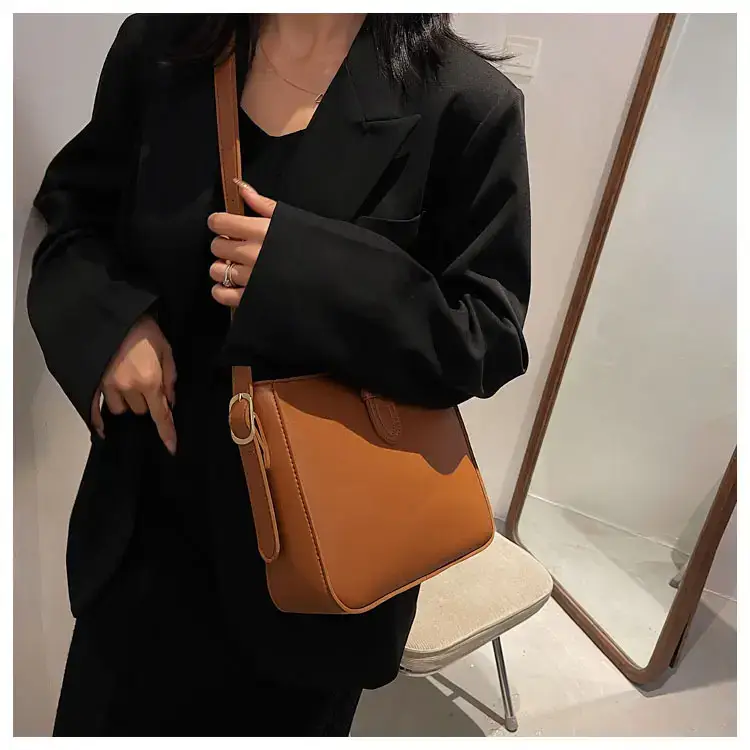 Women's Vintage Brown Bucket Bag Shoulder Crossbody — feature 15