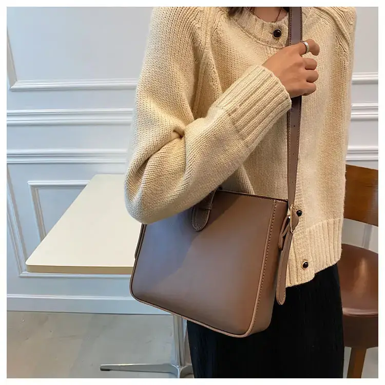 Women's Vintage Brown Bucket Bag Shoulder Crossbody — feature 29