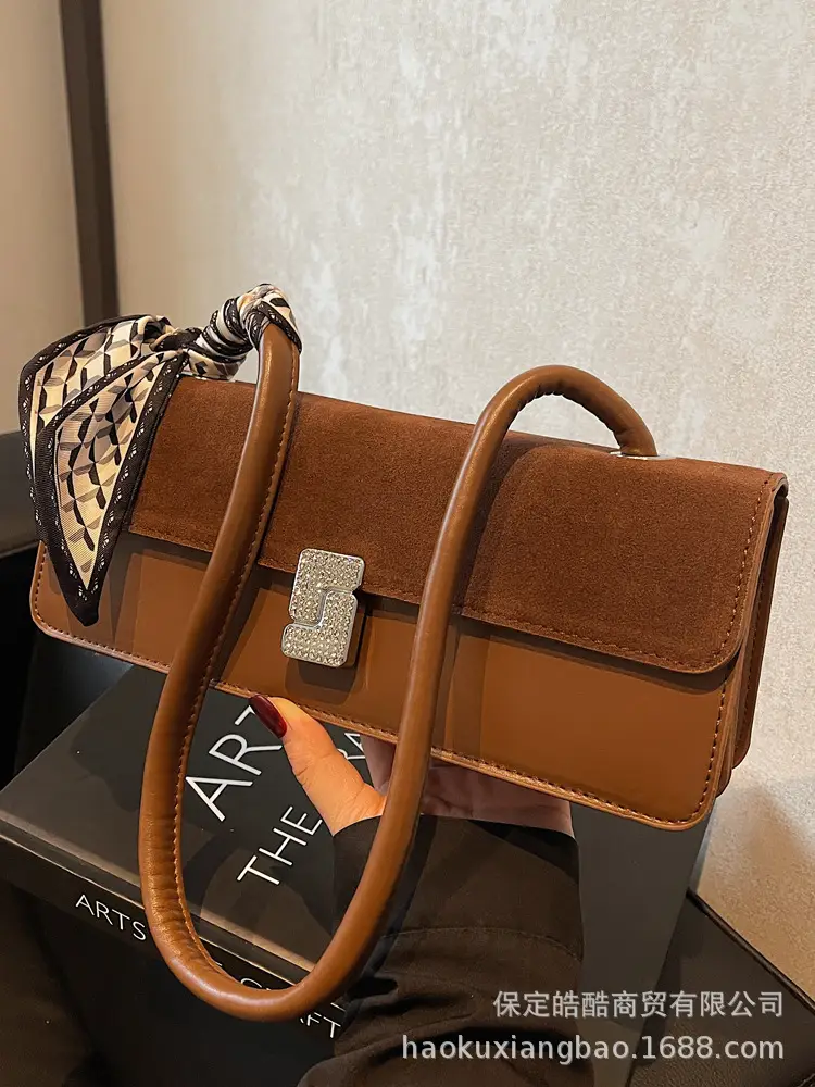 Women's Brown Suede Crossbody Bag with Gold Clasp - Image 6