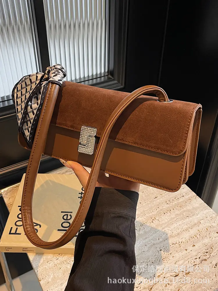 Women's Brown Suede Crossbody Bag with Gold Clasp - Image 7