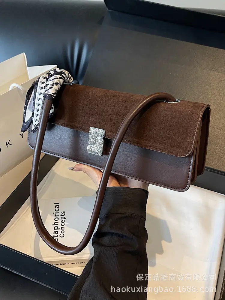 Women's Brown Suede Crossbody Bag with Gold Clasp - Image 8