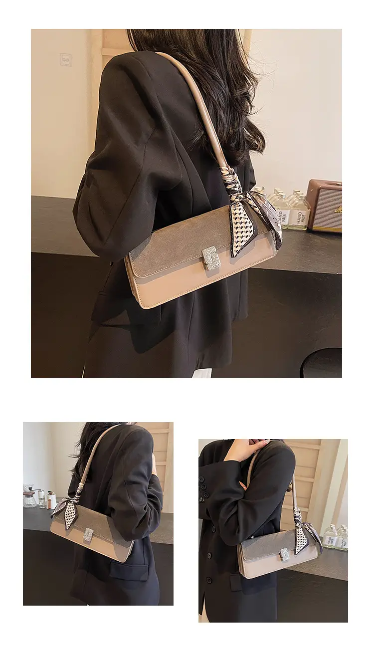 Women's Brown Suede Crossbody Bag with Gold Clasp — feature 10