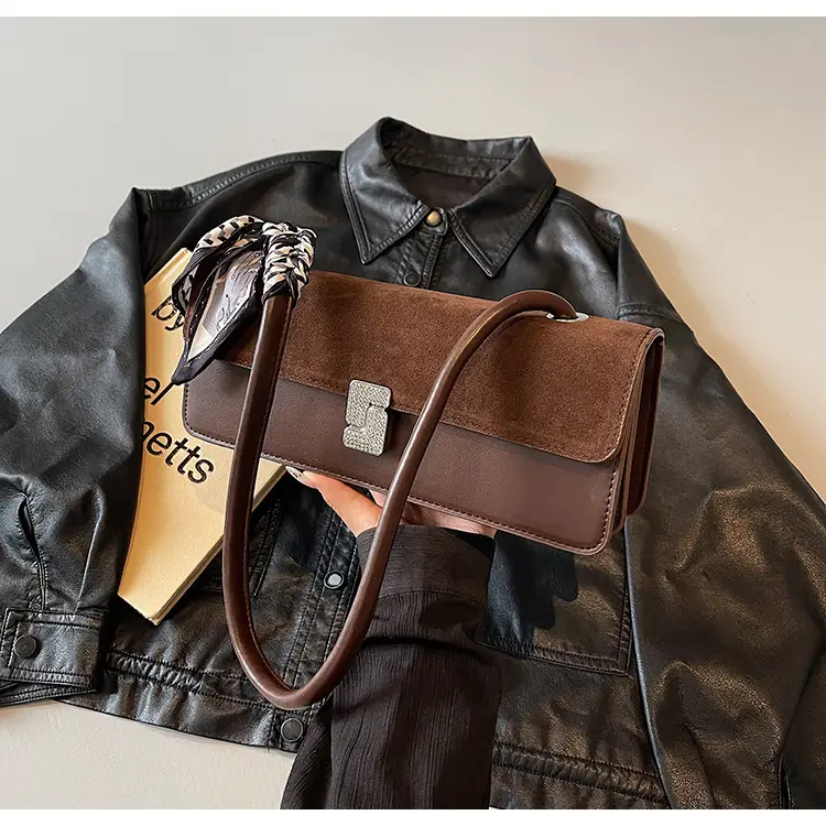 Women's Brown Suede Crossbody Bag with Gold Clasp — feature 15