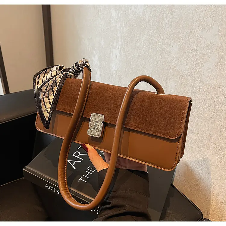 Women's Brown Suede Crossbody Bag with Gold Clasp — feature 17