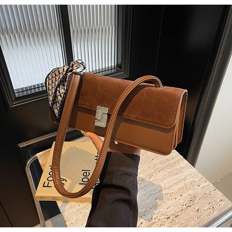 Women's Brown Suede Crossbody Bag with Gold Clasp — feature 19