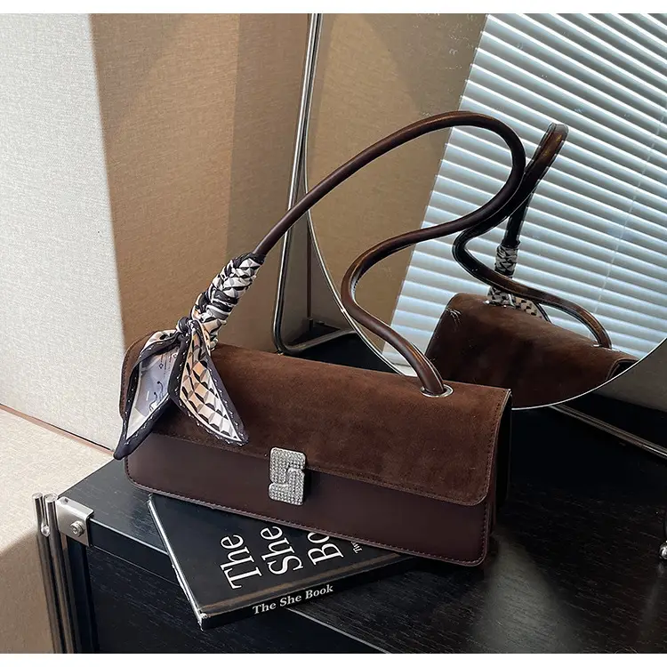 Women's Brown Suede Crossbody Bag with Gold Clasp — feature 21