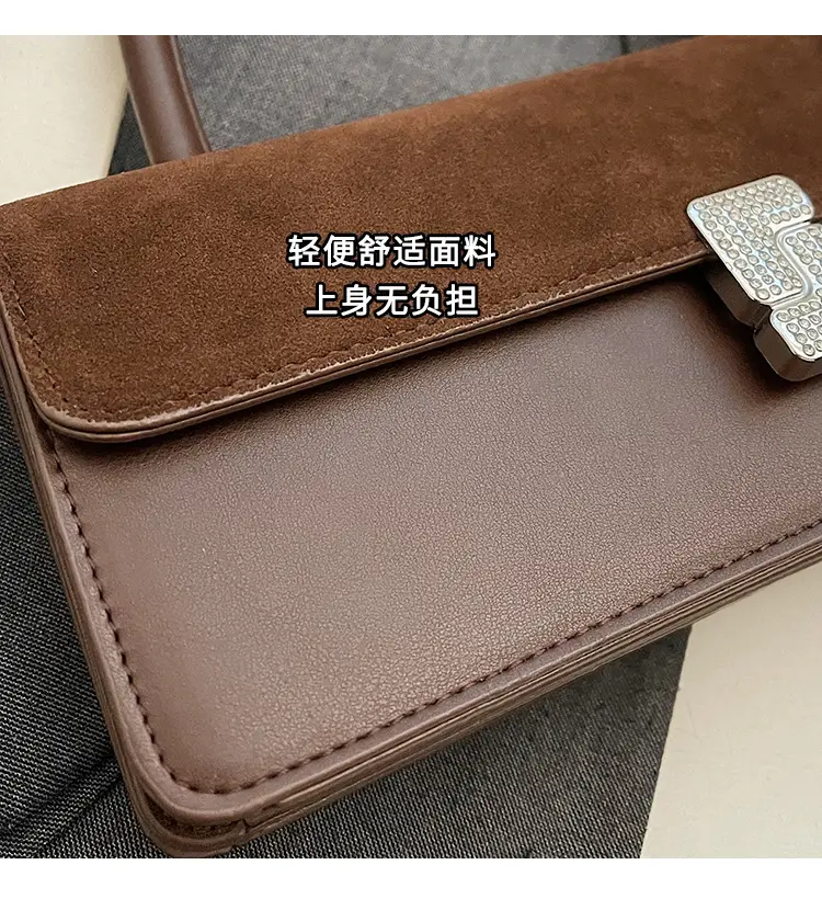 Women's Brown Suede Crossbody Bag with Gold Clasp — feature 3