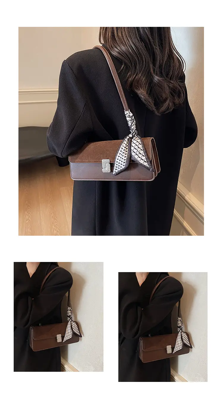 Women's Brown Suede Crossbody Bag with Gold Clasp — feature 8