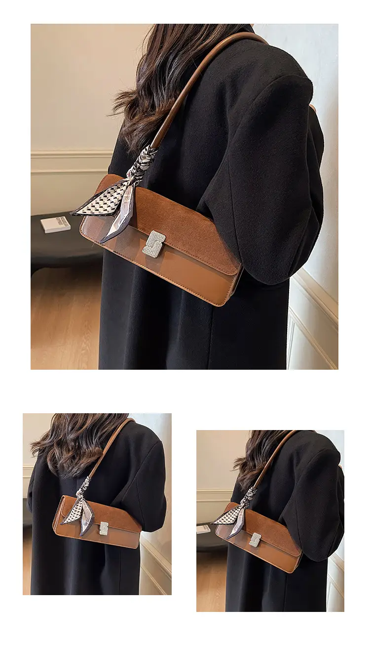 Women's Brown Suede Crossbody Bag with Gold Clasp — feature 9