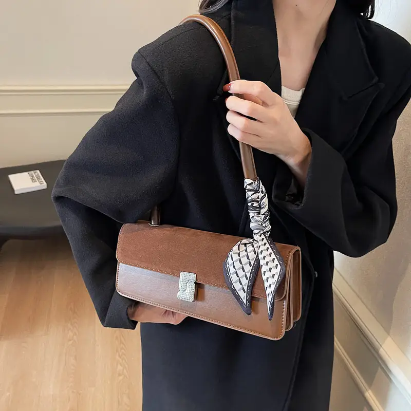 Women's Brown Suede Crossbody Bag with Gold Clasp - Image 2