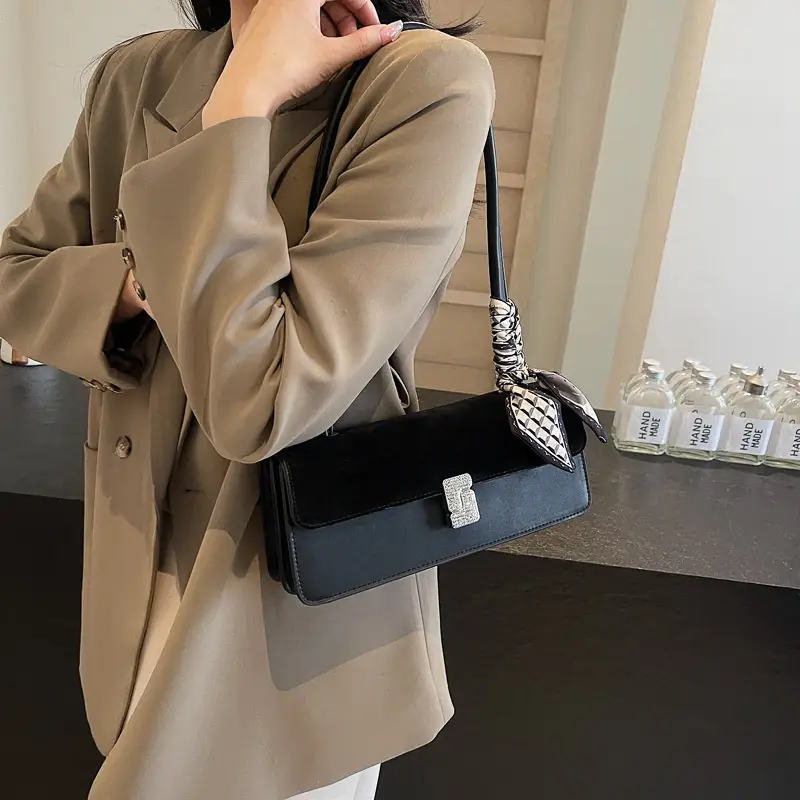 Women's Brown Suede Crossbody Bag with Gold Clasp - Image 3