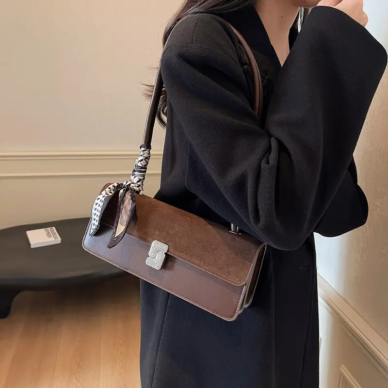 Women's Brown Suede Crossbody Bag with Gold Clasp - Image 4