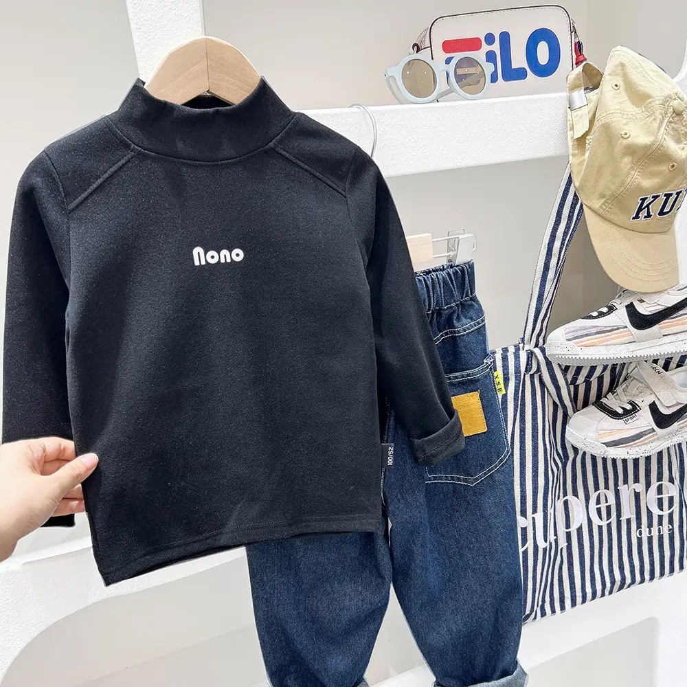 Boys' Black Cotton Sweatshirt Large Winter Base Top - Image 2