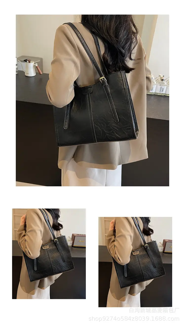 Stylish Brown Leather Shoulder Bag Large Capacity — feature 11