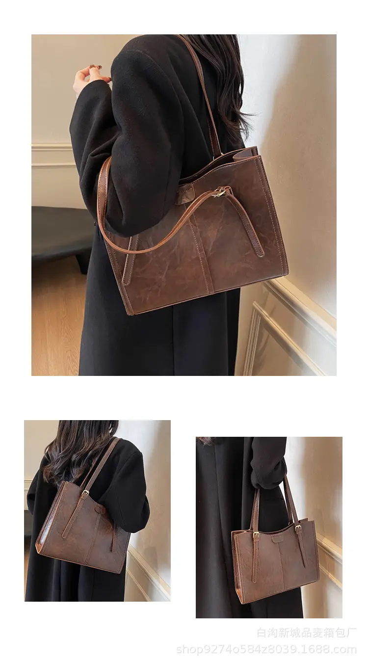 Stylish Brown Leather Shoulder Bag Large Capacity — feature 12
