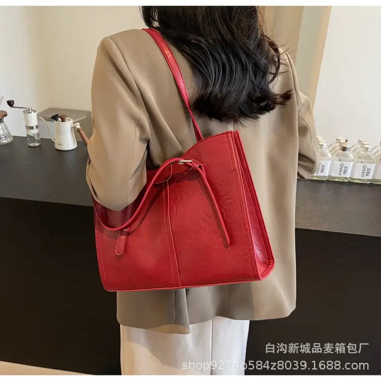 Stylish Brown Leather Shoulder Bag Large Capacity — feature 25