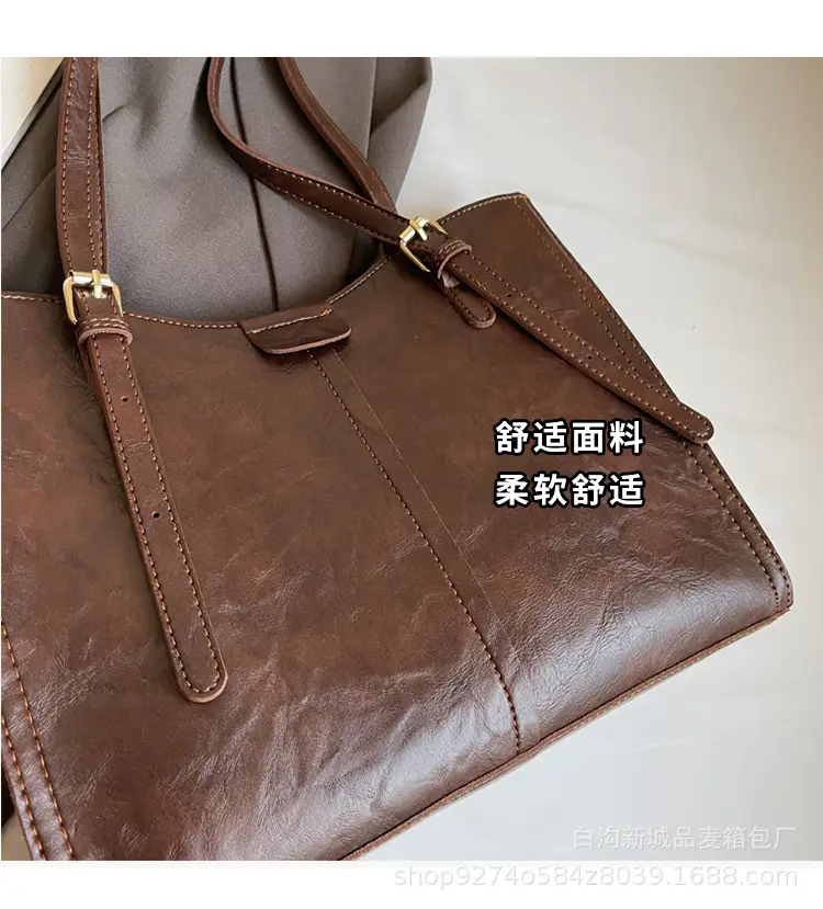 Stylish Brown Leather Shoulder Bag Large Capacity — feature 6